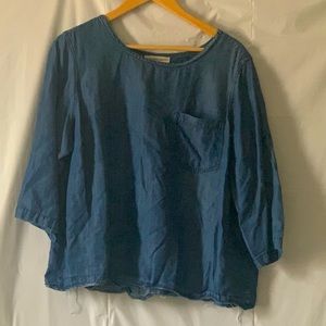 Alexander Jordan 1X Lyocell Long Sleeve Blouse Distressed Hem Pocket
